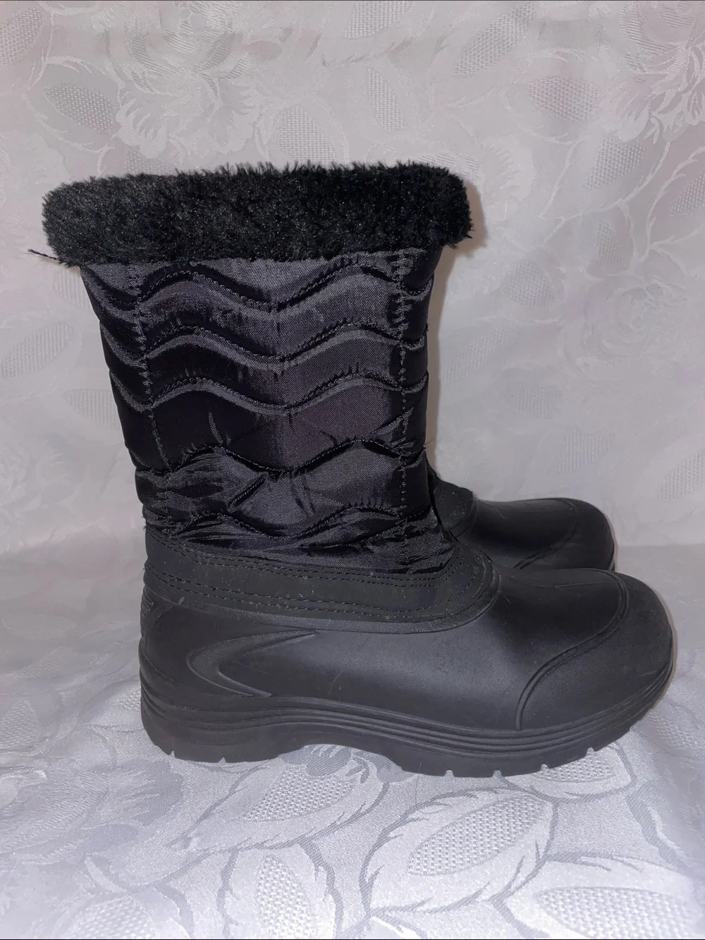 Black Insulated Winter Snow Boots with Faux Fur Trim